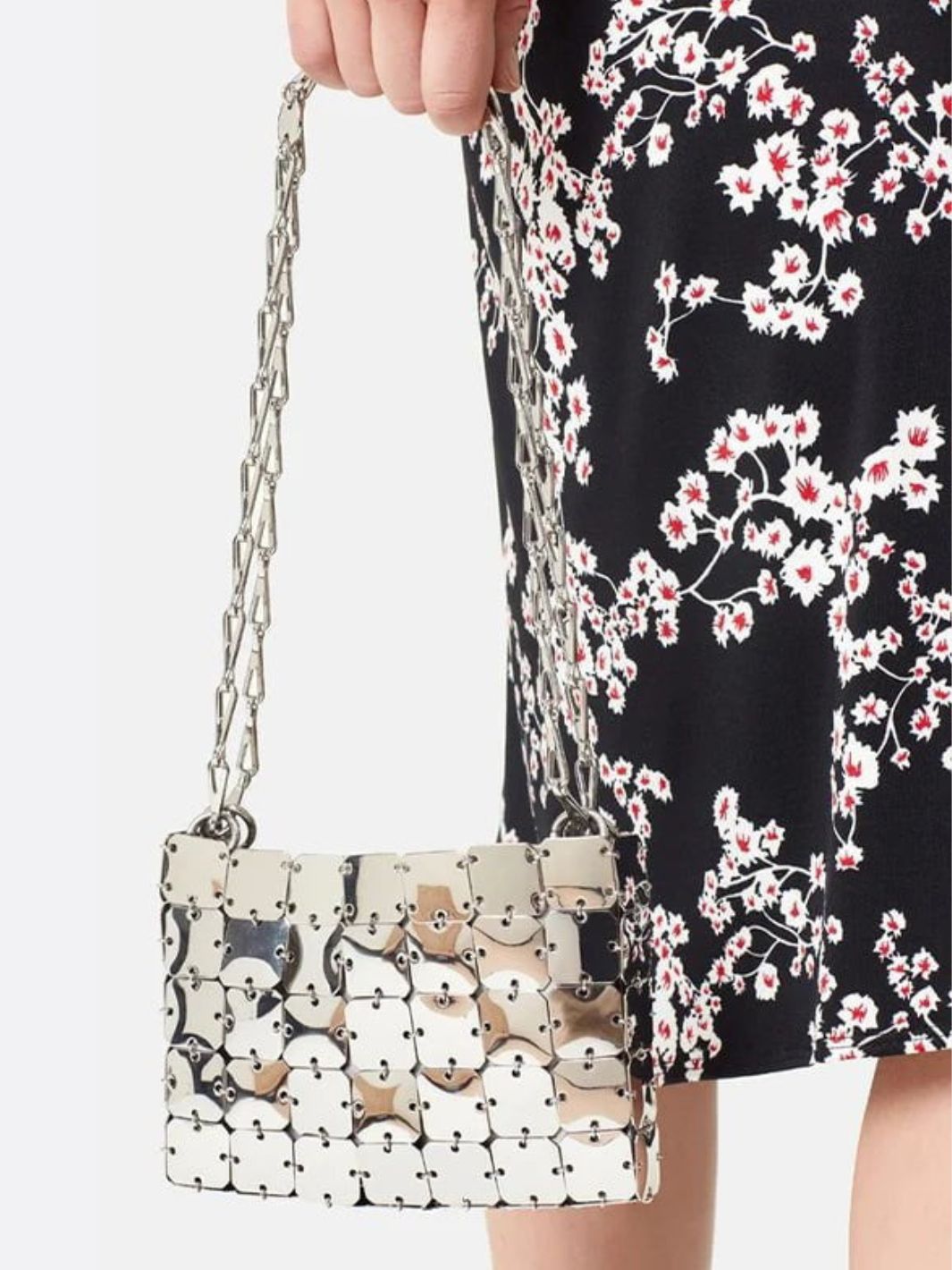 Mini chain - link bag with square metallic plates - in Silver | Arvea Bags