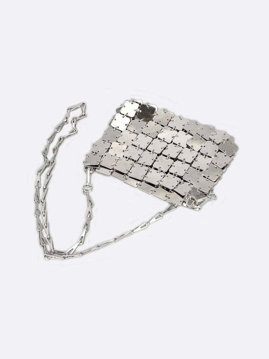 Mini chain - link bag with square metallic plates - in Silver | Arvea Bags