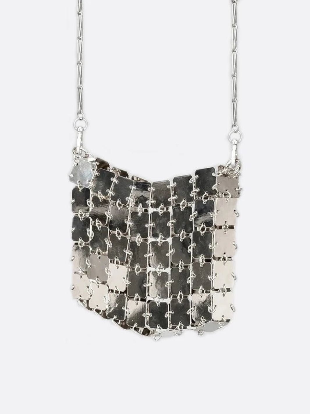 Mini chain - link bag with square metallic plates - in Silver | Arvea Bags