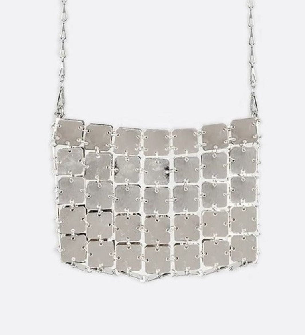 Mini chain - link bag with square metallic plates - in Silver | Arvea Bags