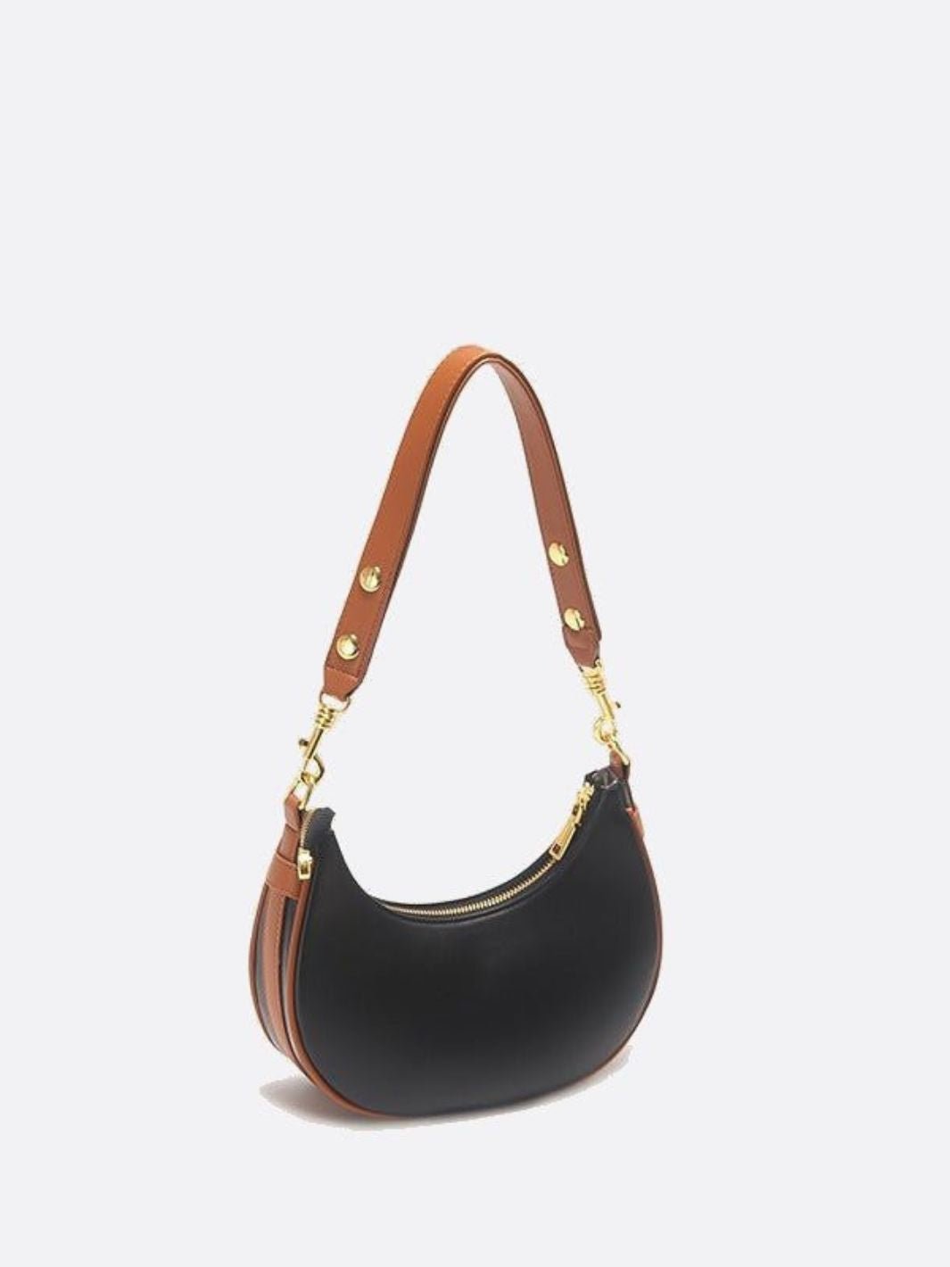 Minimalist Crescent Shoulder Bag with Gold Hardware - in Black | Arvea Bags