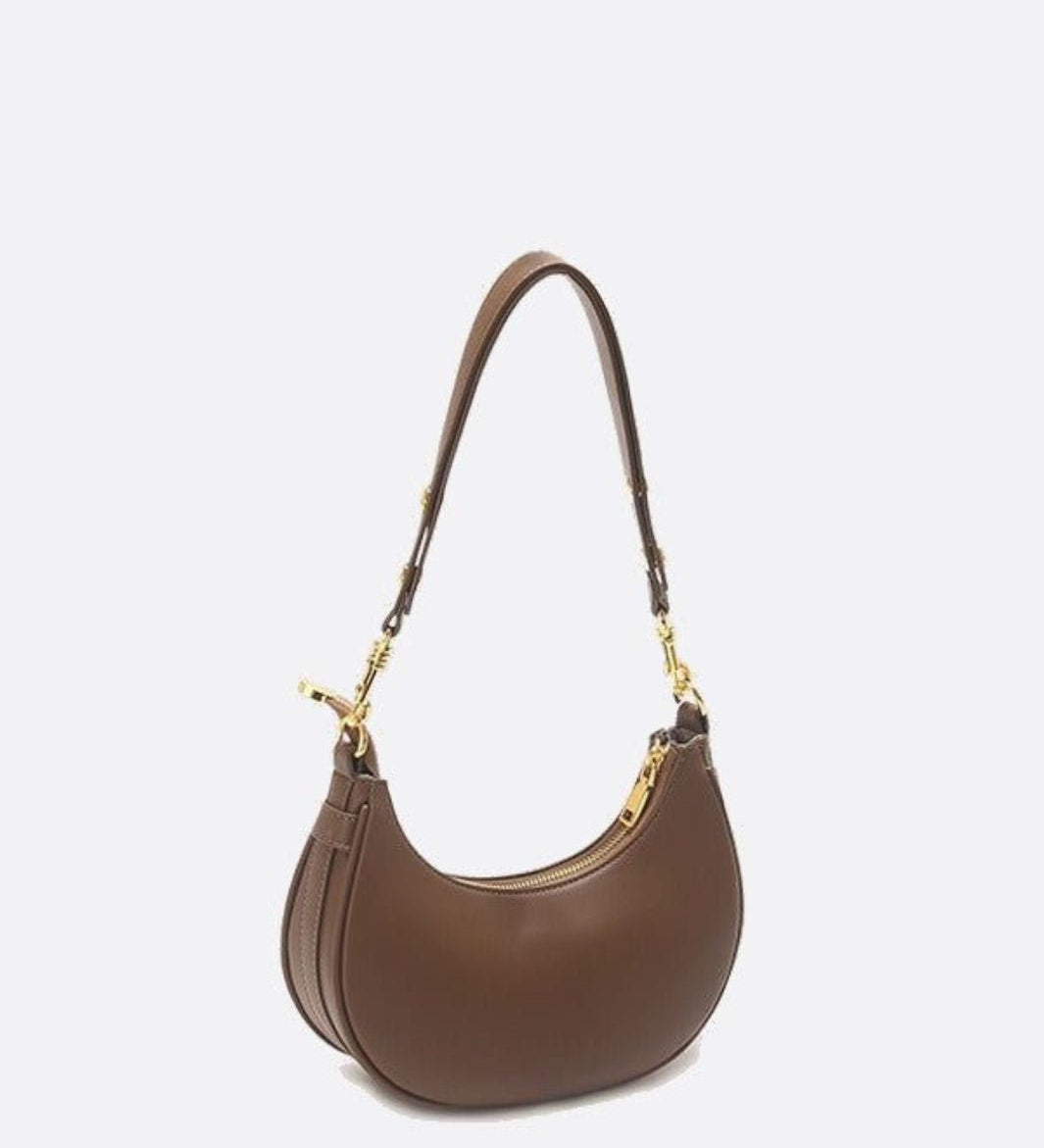 Minimalist Crescent Shoulder Bag with Gold Hardware - in Brown | Arvea Bags