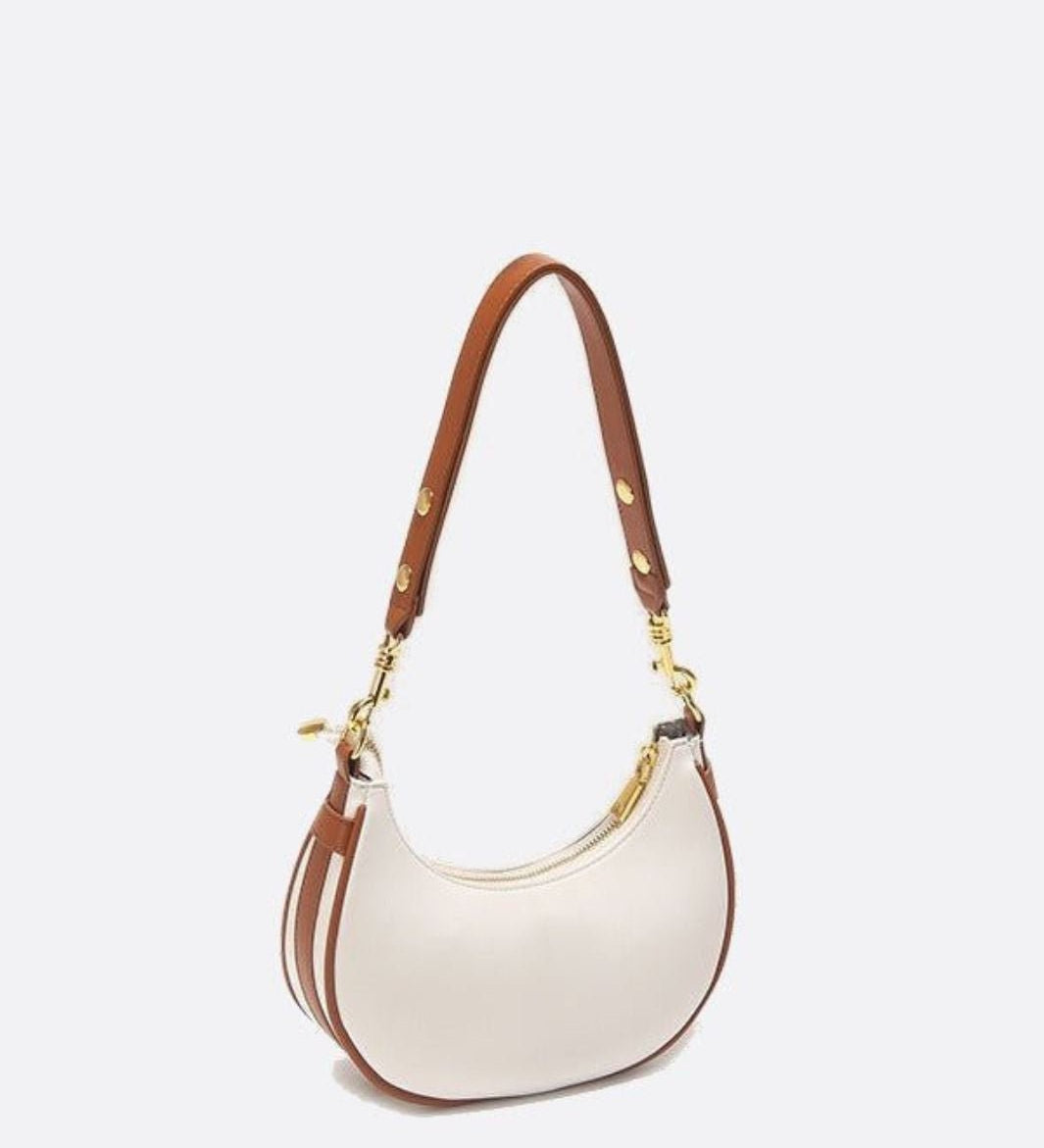 Minimalist Crescent Shoulder Bag with Gold Hardware - in Light Beige | Arvea Bags