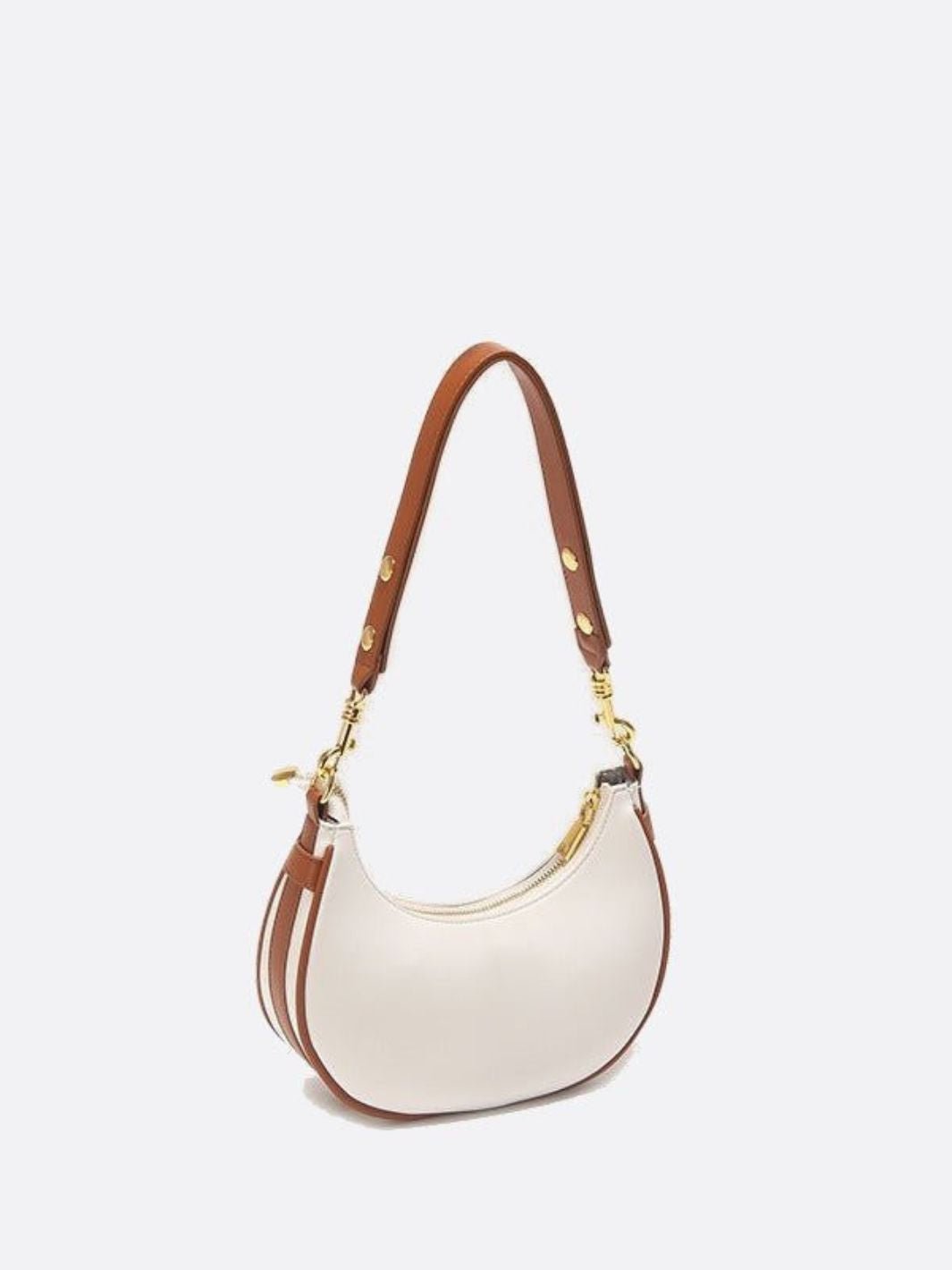 Minimalist Crescent Shoulder Bag with Gold Hardware - in Light Beige | Arvea Bags