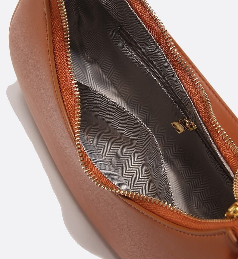 Minimalist Crescent Shoulder Bag with Gold Hardware - in Light Brown | Arvea Bags