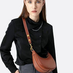 Minimalist Crescent Shoulder Bag with Gold Hardware - in Light Brown | Arvea Bags