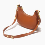 Minimalist Crescent Shoulder Bag with Gold Hardware - in Light Brown | Arvea Bags