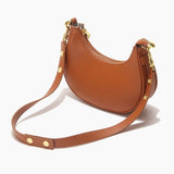 Minimalist Crescent Shoulder Bag with Gold Hardware - in Light Brown | Arvea Bags