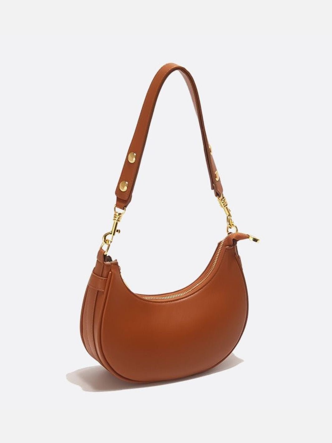 Minimalist Crescent Shoulder Bag with Gold Hardware - in Light Brown | Arvea Bags