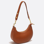 Minimalist Crescent Shoulder Bag with Gold Hardware - in Light Brown | Arvea Bags