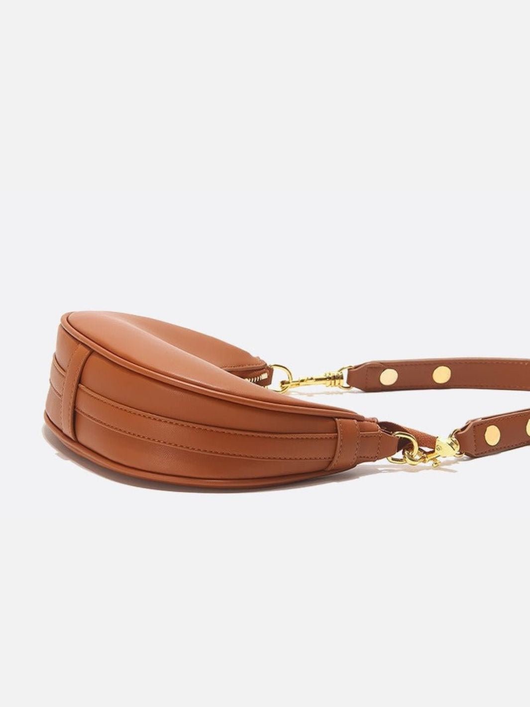 Minimalist Crescent Shoulder Bag with Gold Hardware - in Light Brown | Arvea Bags