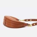 Minimalist Crescent Shoulder Bag with Gold Hardware - in Light Brown | Arvea Bags