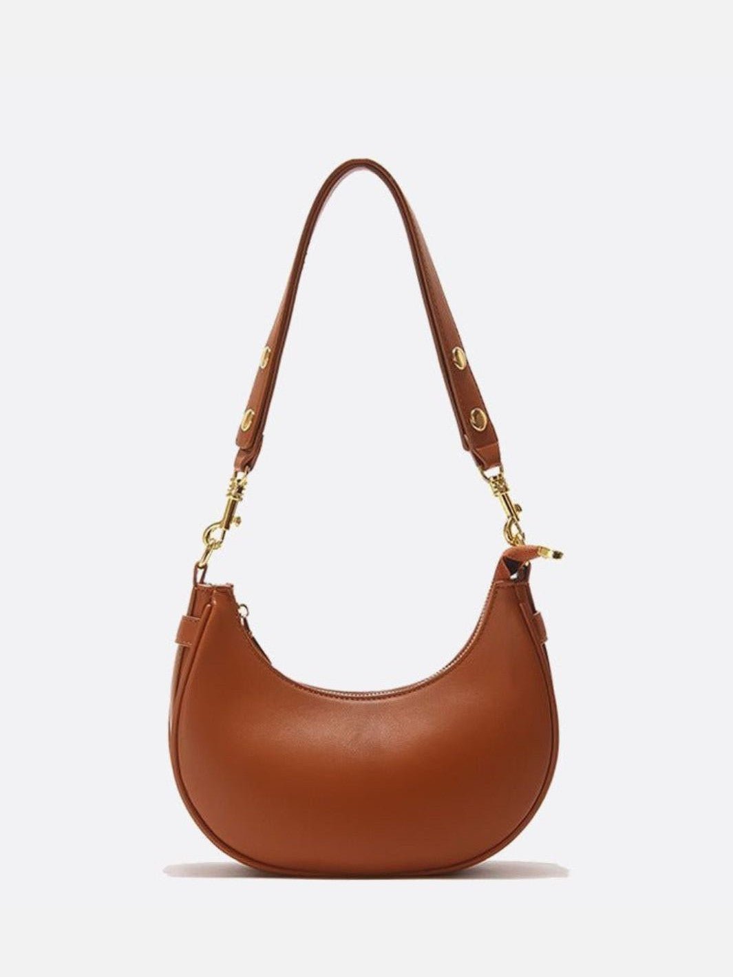 Minimalist Crescent Shoulder Bag with Gold Hardware - in Light Brown | Arvea Bags