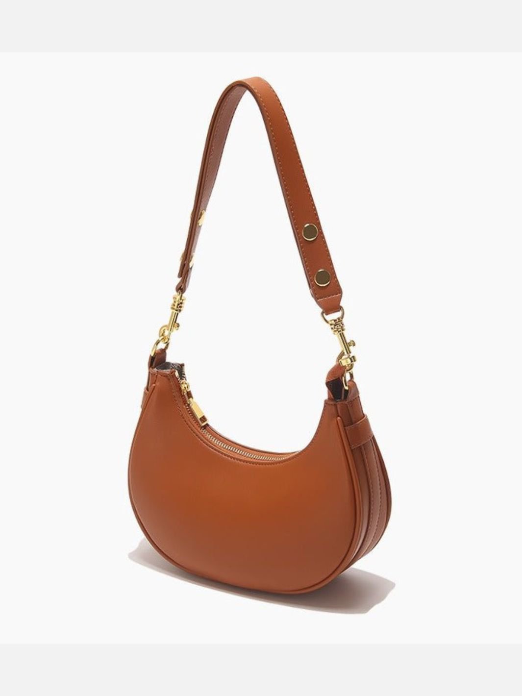 Minimalist Crescent Shoulder Bag with Gold Hardware - in Light Brown | Arvea Bags