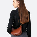 Minimalist Crescent Shoulder Bag with Gold Hardware - in Light Brown | Arvea Bags
