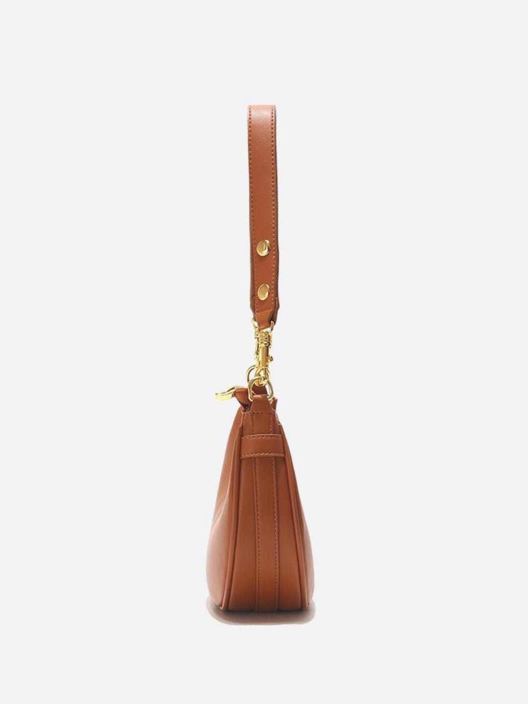 Minimalist Crescent Shoulder Bag with Gold Hardware - in Light Brown | Arvea Bags