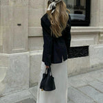 Minimalist Leather Bucket Bag – Small Structured Tote with Gold Padlock Detail - in Black | Arvea Bags