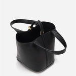 Minimalist Leather Bucket Bag – Small Structured Tote with Gold Padlock Detail - in Black | Arvea Bags