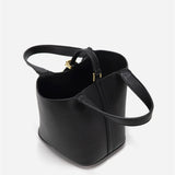 Minimalist Leather Bucket Bag – Small Structured Tote with Gold Padlock Detail - in Black | Arvea Bags