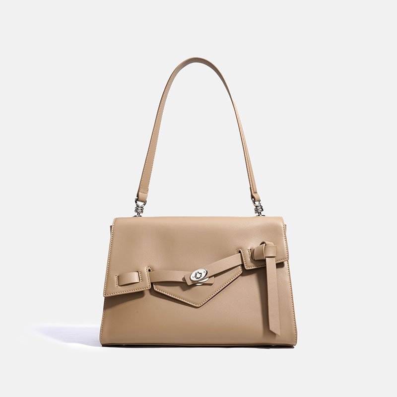 Minimalist Leather Messenger Bag – Structured Shoulder Purse - in Apricot | Arvea Bags
