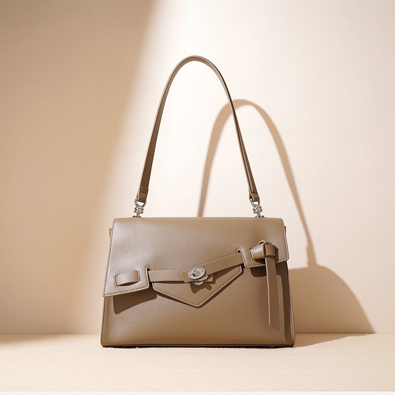 Minimalist Leather Messenger Bag – Structured Shoulder Purse - in Light Brown | Arvea Bags