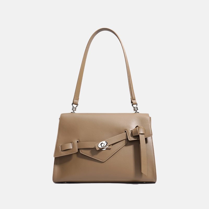 Minimalist Leather Messenger Bag – Structured Shoulder Purse - in Light Brown | Arvea Bags