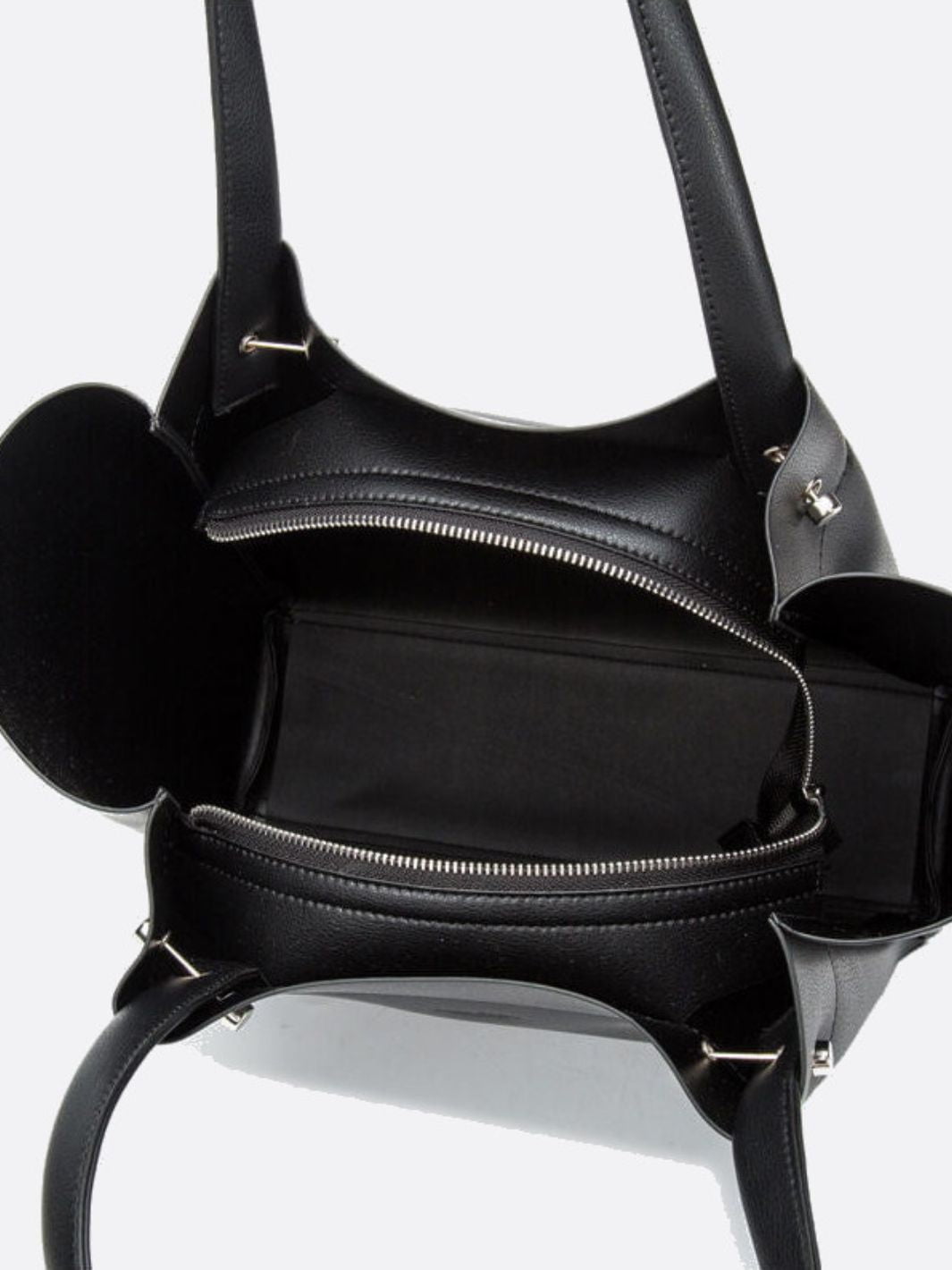 Minimalist Leather Tote Handbag with Open Top Design - in Black | Arvea Bags