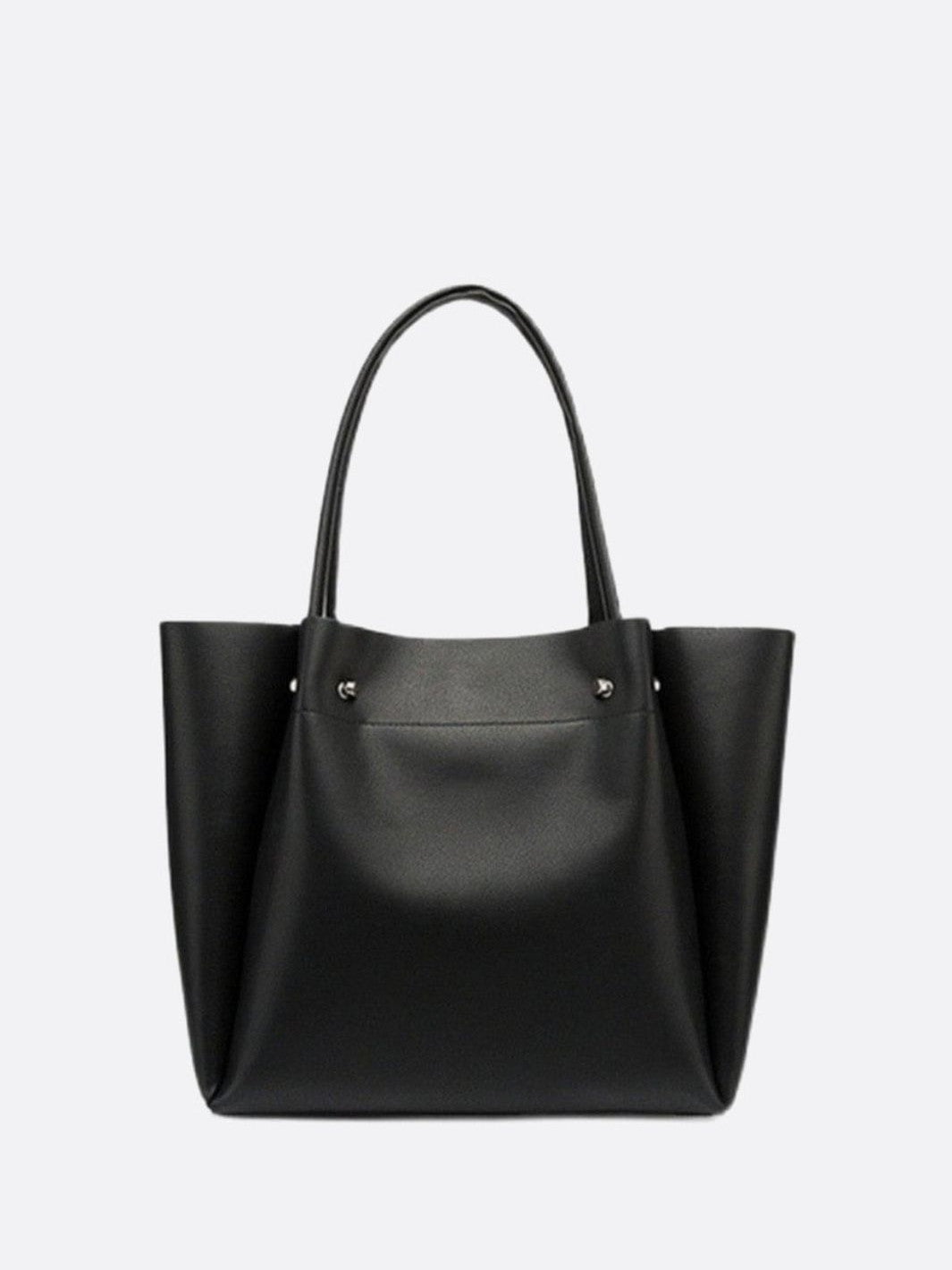 Minimalist Leather Tote Handbag with Open Top Design - in Black | Arvea Bags