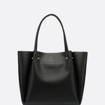 Minimalist Leather Tote Handbag with Open Top Design - in Black | Arvea Bags