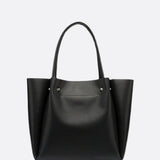 Minimalist Leather Tote Handbag with Open Top Design - in Black | Arvea Bags