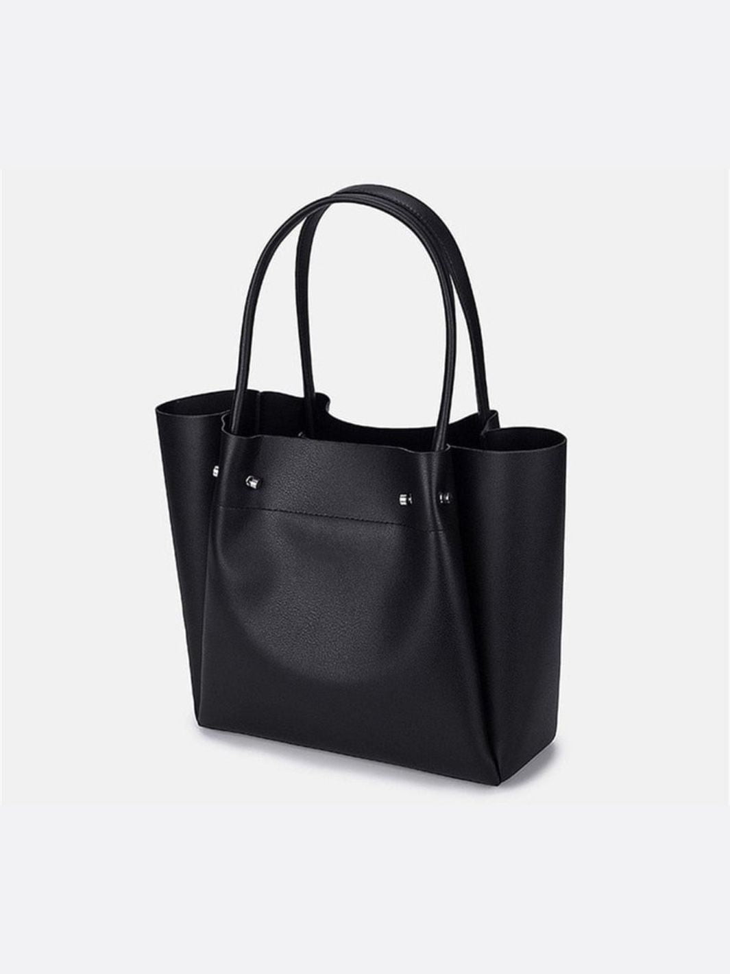 Minimalist Leather Tote Handbag with Open Top Design - in Black | Arvea Bags