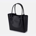 Minimalist Leather Tote Handbag with Open Top Design - in Black | Arvea Bags