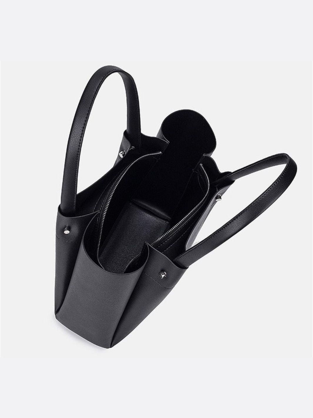 Minimalist Leather Tote Handbag with Open Top Design - in Black | Arvea Bags