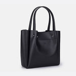 Minimalist Leather Tote Handbag with Open Top Design - in Black | Arvea Bags