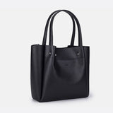 Minimalist Leather Tote Handbag with Open Top Design - in Black | Arvea Bags