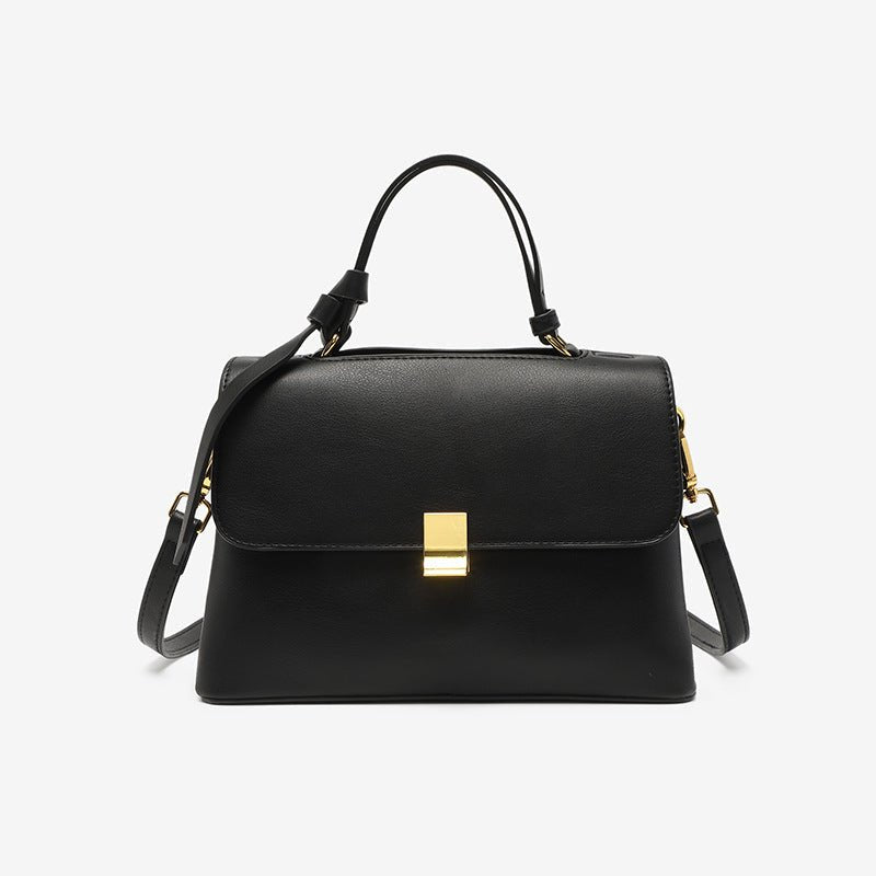 Minimalist Trapeze Handbag with Top Handle and Shoulder Strap - in Black | Arvea Bags
