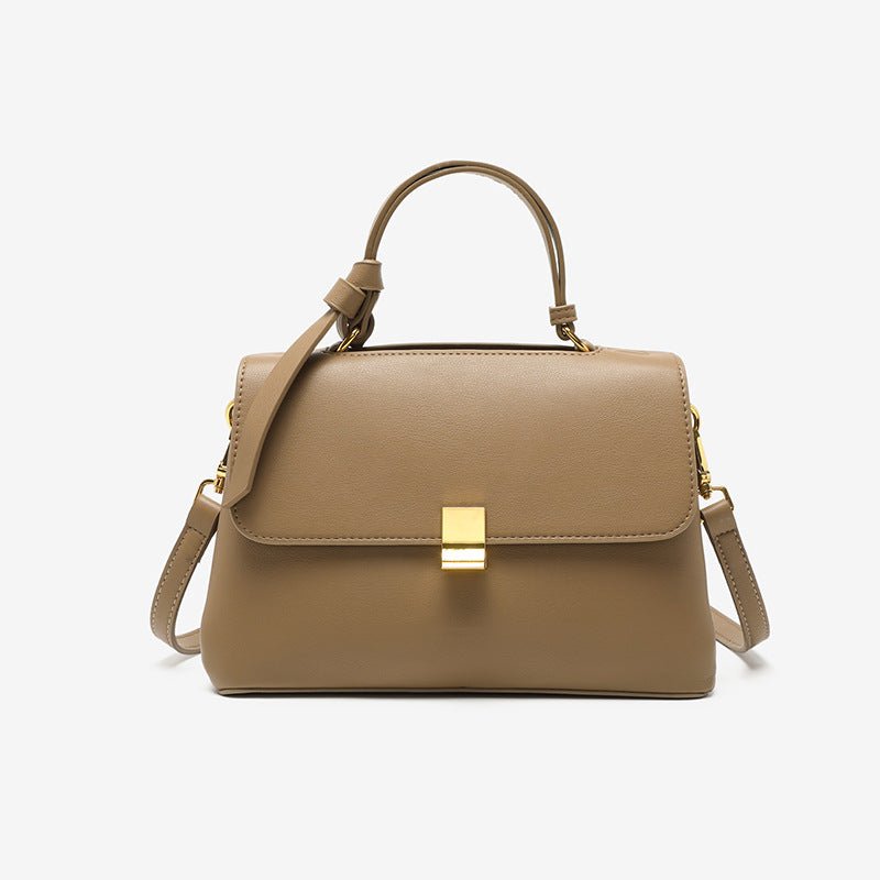 Minimalist Trapeze Handbag with Top Handle and Shoulder Strap - in Light Brown | Arvea Bags