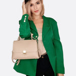 Minimalist Trapeze Handbag with Top Handle and Shoulder Strap - in White | Arvea Bags