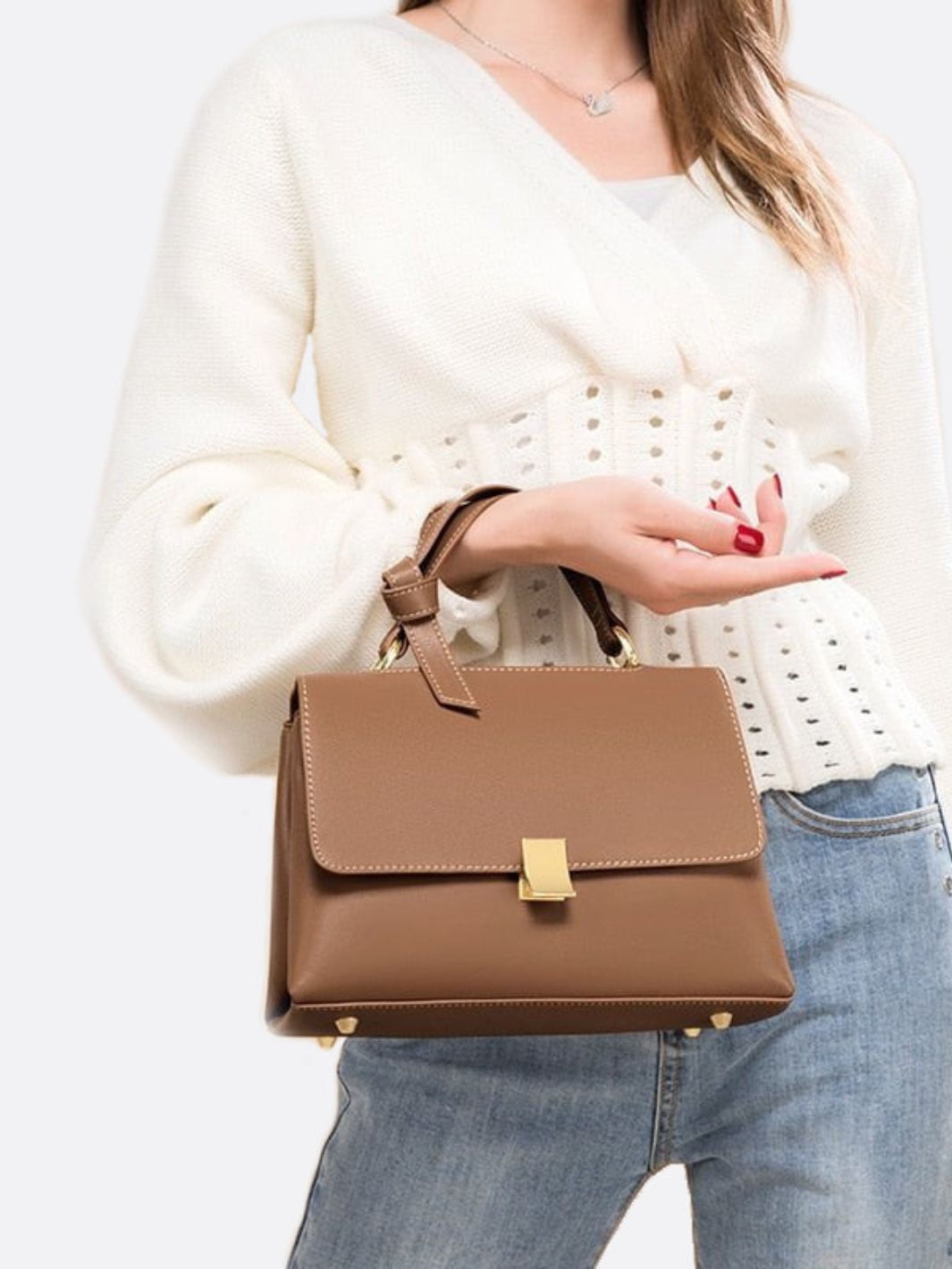 Minimalist Trapeze Handbag with Top Handle and Shoulder Strap - in White | Arvea Bags