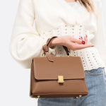 Minimalist Trapeze Handbag with Top Handle and Shoulder Strap - in White | Arvea Bags