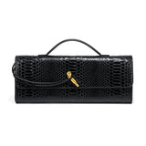 Mira | Snake - Embossed Vegan Leather Clutch – Top Handle & Gold Twist Lock - in Black | Arvea Bags