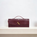 Mira | Snake - Embossed Vegan Leather Clutch – Top Handle & Gold Twist Lock - in Wine Red | Arvea Bags