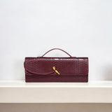 Mira | Snake - Embossed Vegan Leather Clutch – Top Handle & Gold Twist Lock - in Wine Red | Arvea Bags