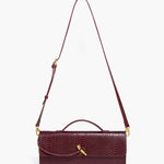 Mira | Snake - Embossed Vegan Leather Clutch – Top Handle & Gold Twist Lock - in Wine Red | Arvea Bags