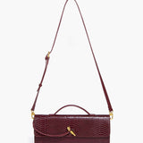 Mira | Snake - Embossed Vegan Leather Clutch – Top Handle & Gold Twist Lock - in Wine Red | Arvea Bags