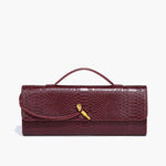 Mira | Snake - Embossed Vegan Leather Clutch – Top Handle & Gold Twist Lock - in Wine Red | Arvea Bags