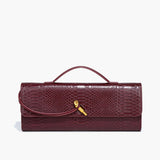 Mira | Snake - Embossed Vegan Leather Clutch – Top Handle & Gold Twist Lock - in Wine Red | Arvea Bags