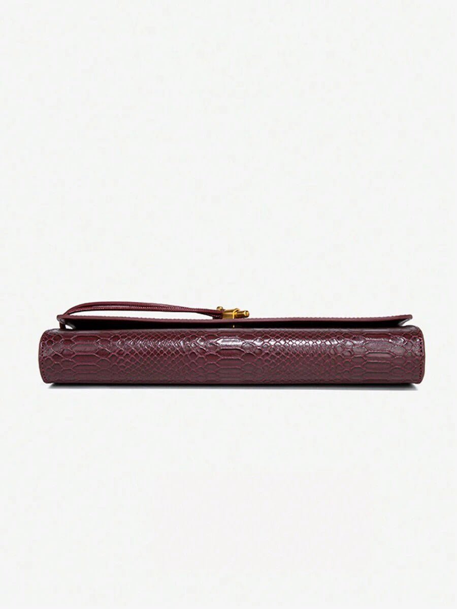 Mira | Snake - Embossed Vegan Leather Clutch – Top Handle & Gold Twist Lock - in Wine Red | Arvea Bags