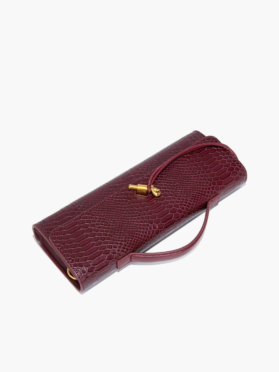 Mira | Snake - Embossed Vegan Leather Clutch – Top Handle & Gold Twist Lock - in Wine Red | Arvea Bags