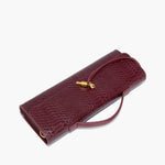 Mira | Snake - Embossed Vegan Leather Clutch – Top Handle & Gold Twist Lock - in Wine Red | Arvea Bags